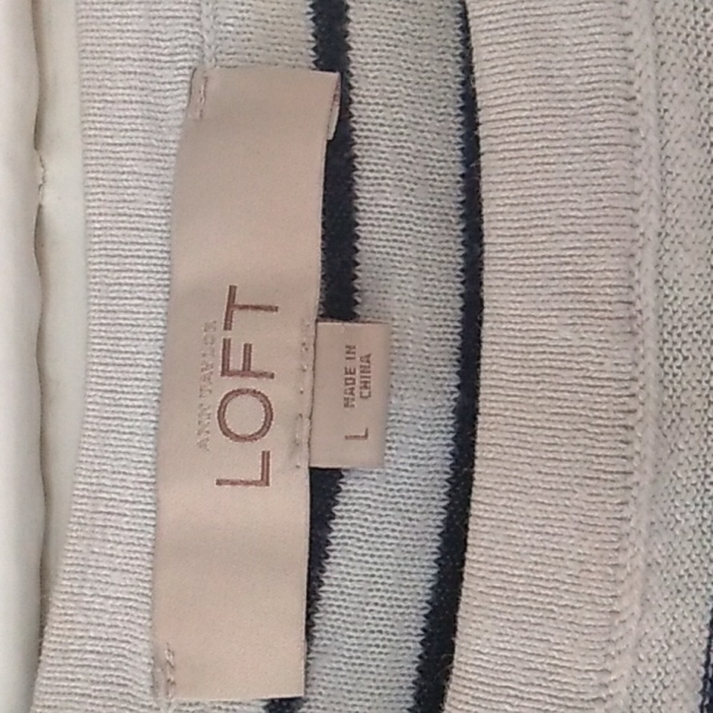 Loft Striped White and Black Women's Top LG (May be Very Dark navy) - Picture 2 of 7